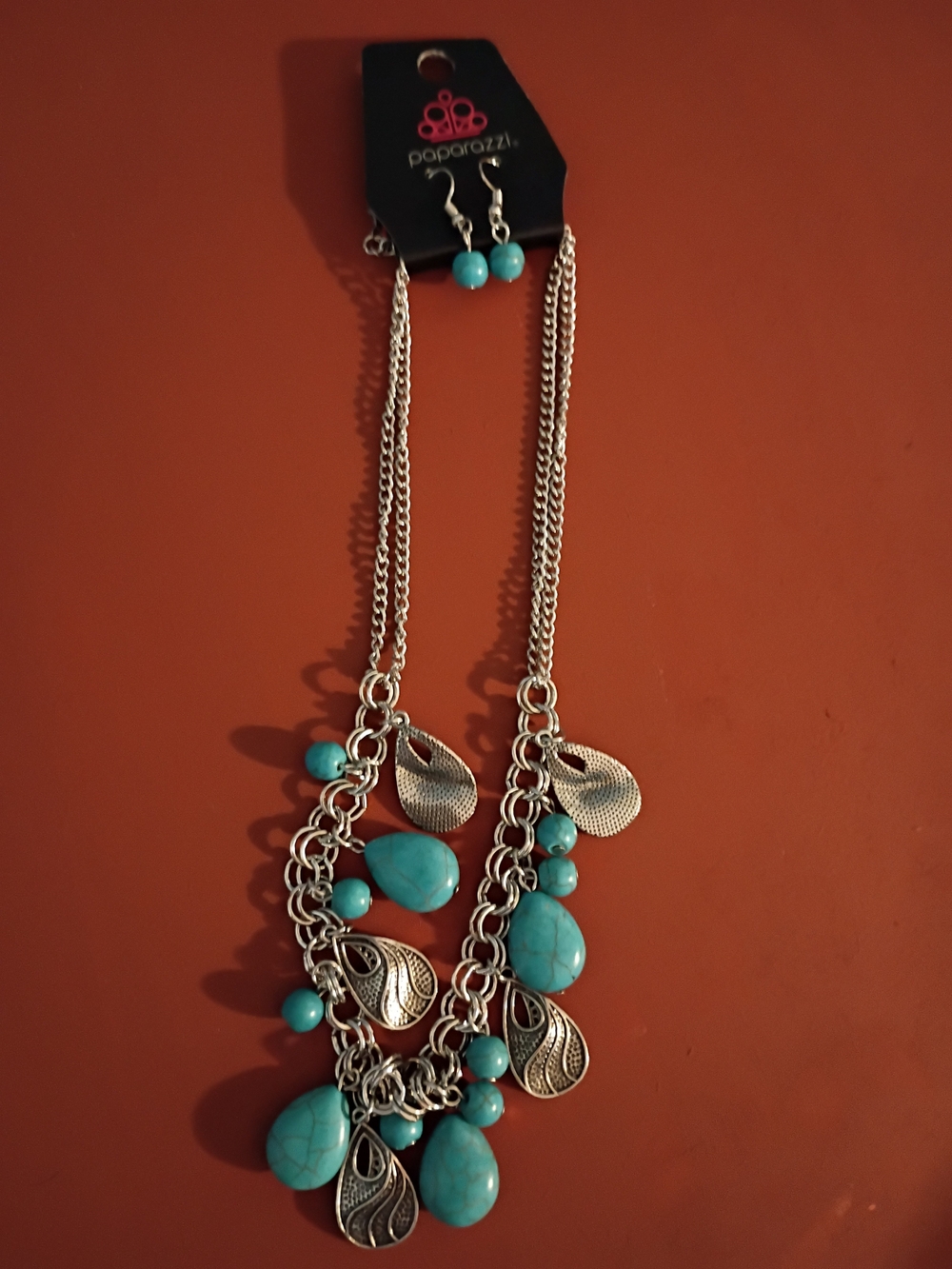 Paparazzi Silver-Tone Turquoise Bead & Teardrop Necklace Set